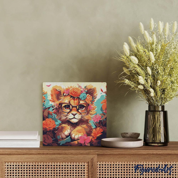 Peinture par numéro - Modèle Lionceau - 20x20cm - Toile tendue + pinceaux + peinture - Débutant - Figured'Art
