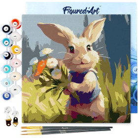 photo-Peinture par numéro - Modèle Lapin - 20x20cm - Toile tendue + pinceaux + peinture - Débutant - Figured'Art