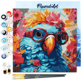 photo-Peinture par numéro - Modèle Perroquet - 20x20cm - Toile tendue + pinceaux + peinture - Débutant - Figured'Art