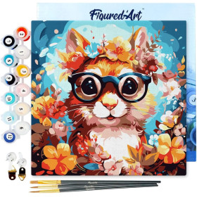 photo-Peinture par numéro - Modèle Ecureuil - 20x20cm - Toile tendue + pinceaux + peinture - Débutant - Figured'Art