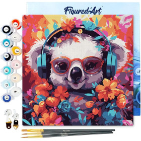 photo-Peinture par numéro - Modèle Koala - 20x20cm - Toile tendue + pinceaux + peinture - Débutant - Figured'Art