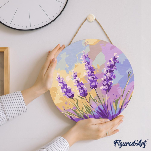 Peinture par numéro - Modèle lavande - 30cm diamètre - Support bois + pinceaux + peinture - Débutant - Figured'Art