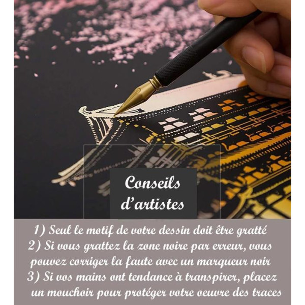 Peinture à gratter - New York de nuit - 29,7x42cm - Activité familiale - Stylet inclus - Figure d'Art