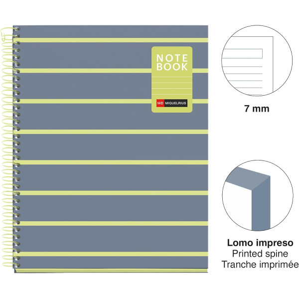 Cahier - A5 - Spirales - Lignées - Perforées - 80 feuilles - Couverture rigide - Miquelrius