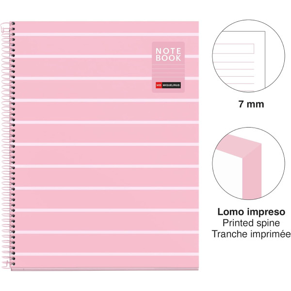 Cahier - A4 - Spirales - Lignées - Perforées - 80 feuilles - Couverture rigide - Miquelrius