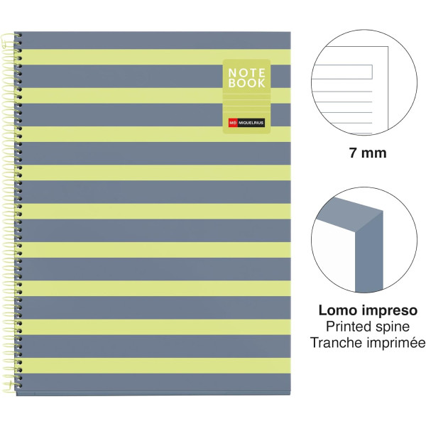 Cahier - A4 - Spirales - Lignées - Perforées - 80 feuilles - Couverture rigide - Miquelrius