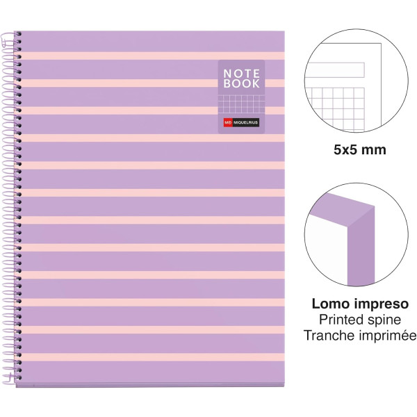 Cahier - A4 - Spirales - Petits carreaux - Perforées - 80 feuilles - Couverture rigide - Miquelrius