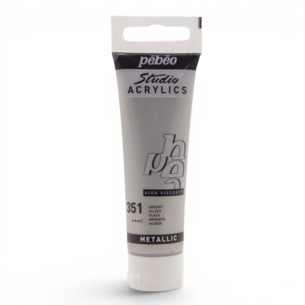 photo-Peinture acrylique - Argent métallique - 351 - Pébéo Studio Acrylics - Tube 30ml