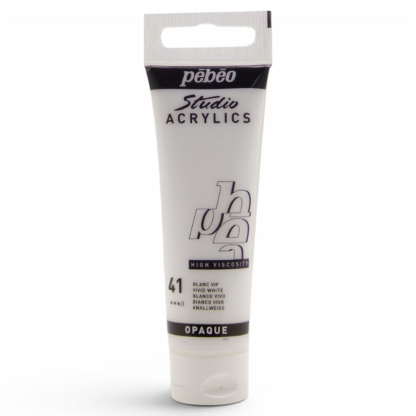 photo-Peinture acrylique - Blanc vif - 41 - Pébéo Studio Acrylics - Tube 30ml