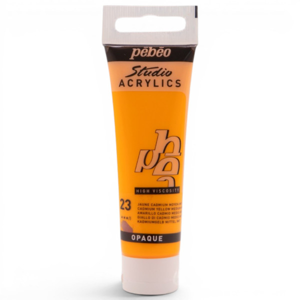 photo-Peinture acrylique - Jaune cadmium moyen - 23 - Pébéo Studio Acrylics - Tube 30ml