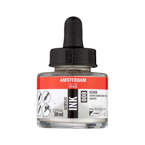 photo-Encre - Acrylique - Argent - 008 - Amsterdam - Flacon 30ml - Beaux-arts