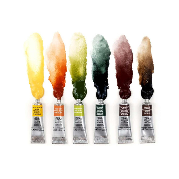 Peinture aquarelle - 6 couleurs terre riches - Winsor et Newton - 6 tubes de 5ml