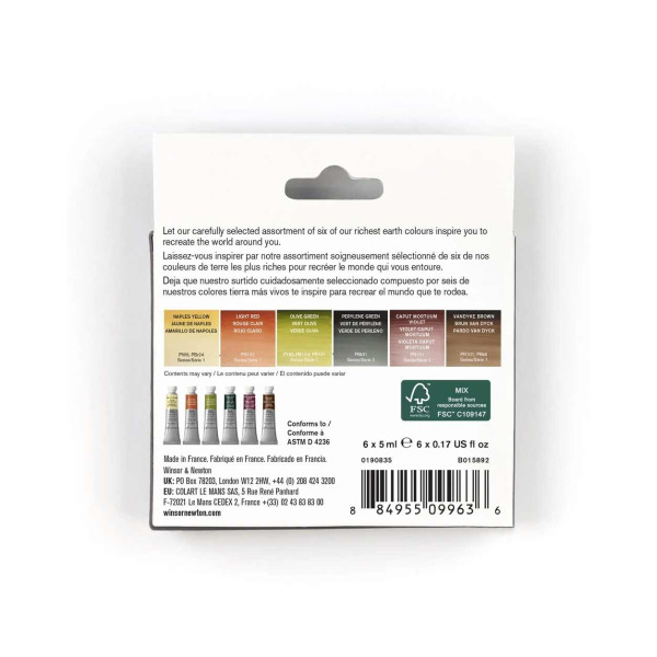 Peinture aquarelle - 6 couleurs terre riches - Winsor et Newton - 6 tubes de 5ml