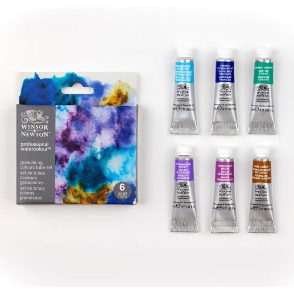 Peinture aquarelle - 6 couleurs granulantes - Winsor et Newton - 6 tubes de 5ml