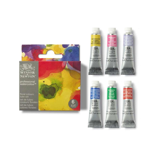 Peinture aquarelle - 6 couleurs florales - Winsor et Newton - 6 tubes de 5ml