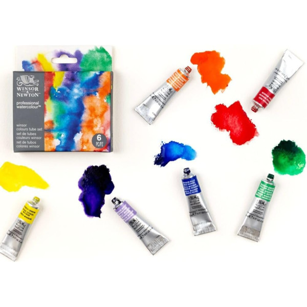 Peinture aquarelle - 6 couleurs winsor - Winsor et Newton - 6 tubes de 5ml