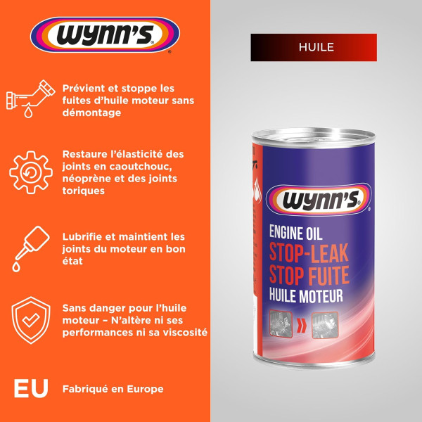 Additif - Stop fuite - Huile moteur - Répare, protège et préserve - Essence - Diesel - Wynns