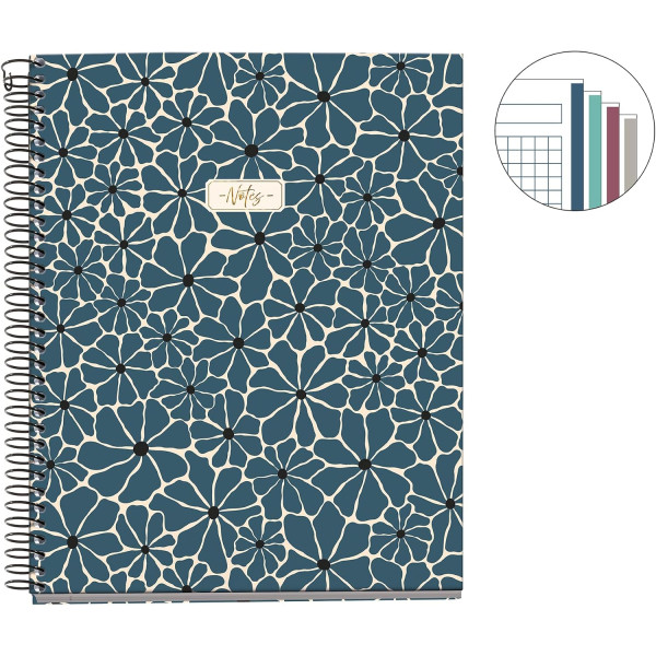 Cahier - A5 - Spirales - Petits carreaux - Perforées - 100 feuilles - Couverture rigide - Miquelrius