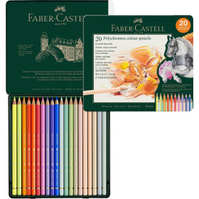 Crayons de couleur - Faber-Castell - Polychromos - 20 teintes - Boite métal