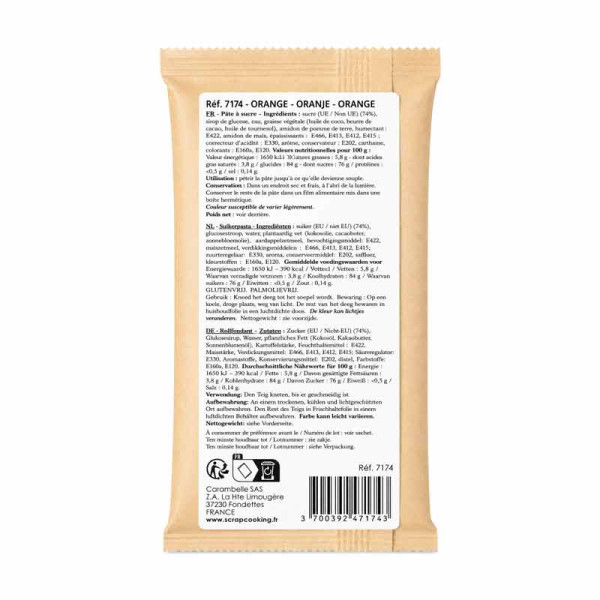 Pâte à sucre orange - Cake design et décoration gâteau - ScrapCooking - 100g