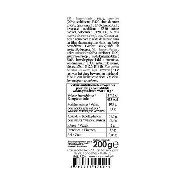 Pâte d’amande rouge - Modelage et décoration gâteau - ScrapCooking - 200 g
