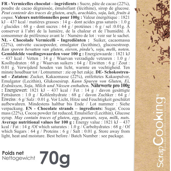 Vermicelles au chocolat noir - Décoration desserts, gâteaux et glaces - ScrapCooking - 70 g
