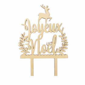 photo-Cake topper Joyeux Noël en bois - Décoration bûche et gâteau - ScrapCooking