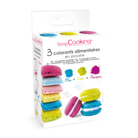 photo-Coffret 3 colorants alimentaires en poudre ScrapCooking 15 g – Bleu, vert citron et pourpre