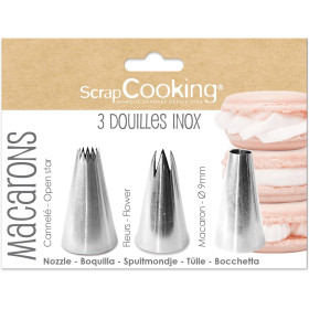 photo-Kit de 3 douilles pâtisserie en inox - Macaron, fleur et cannelée - ScrapCooking