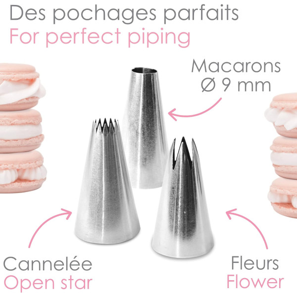 Kit de 3 douilles pâtisserie en inox - Macaron, fleur et cannelée - ScrapCooking
