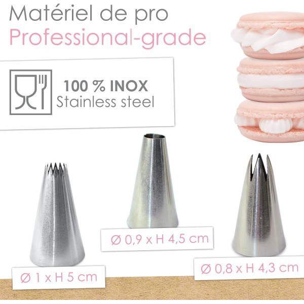 Kit de 3 douilles pâtisserie en inox - Macaron, fleur et cannelée - ScrapCooking