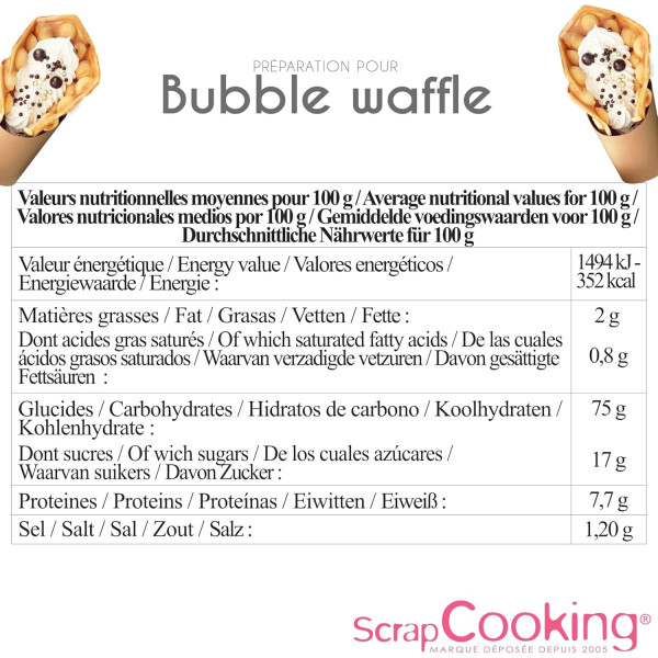 Préparation pour Bubble Waffles - Environ 6 gaufres bulles - ScrapCooking - 450 g