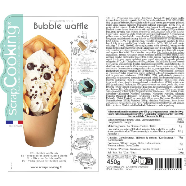 Préparation pour Bubble Waffles - Environ 6 gaufres bulles - ScrapCooking - 450 g