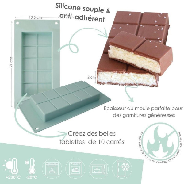 Moule tablette de chocolat en silicone Platinum - 21 x 10,5 x 2 cm - ScrapCooking