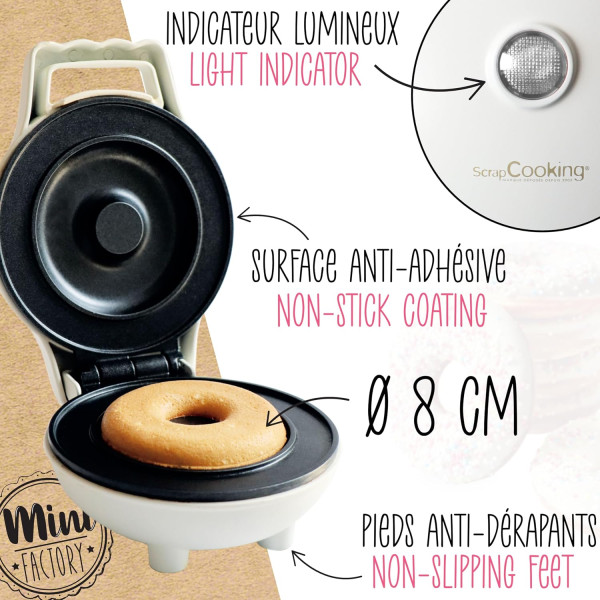 Mini machine à donuts - Plaque Ø 8 cm - 360 W - ScrapCooking
