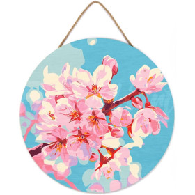 photo-Peinture par numéros Figured’Art Fleurs de cerisier – disque en bois 30 cm