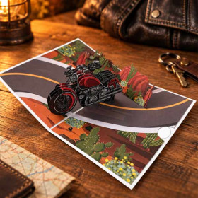 photo-Carte 3D pop-up anniversaire et vœux - Moto biker - 12 x 17 cm
