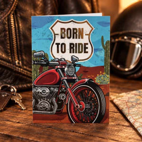 Carte 3D pop-up anniversaire et vœux - Moto biker - 12 x 17 cm