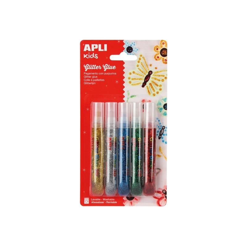 photo-5 tubes de colle à paillettes couleurs métallisées - Apli