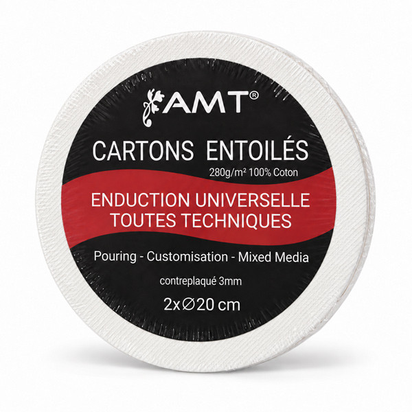 photo-Lot de 2 cartons entoilés ronds Ø 20 cm – 100 % coton – AMT