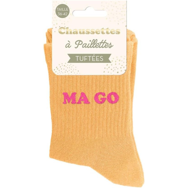 Chaussettes à paillettes orange tuftées « Ma Go » – Pointure 36-42 – STC