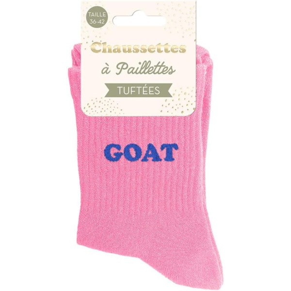 Chaussettes à paillettes roses tuftées « GOAT » – Pointure 36-42 – STC
