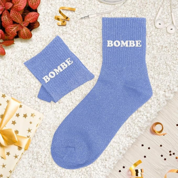 Chaussettes à paillettes bleues tuftées « Bombe » – Pointure 36-42 – STC