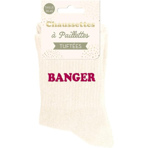 Chaussettes à paillettes beige tuftées « BANGER » – Pointure 36-42 – STC