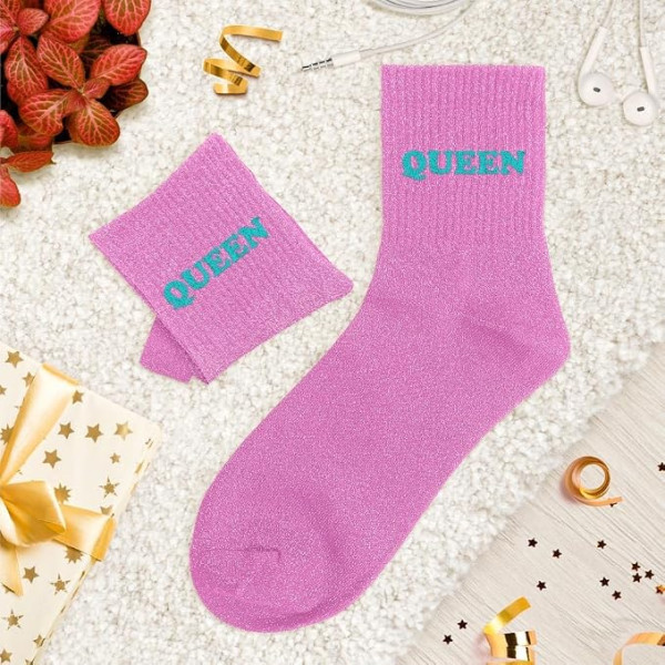 Chaussettes à paillettes roses tuftées « QUEEN » – Pointure 36-42 – STC