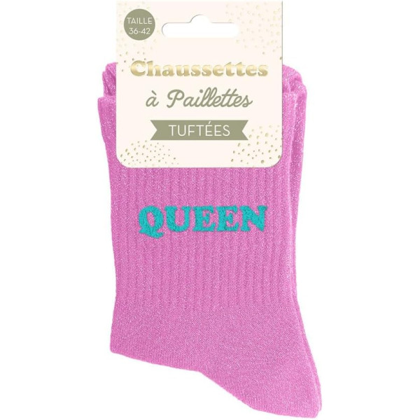 Chaussettes à paillettes roses tuftées « QUEEN » – Pointure 36-42 – STC