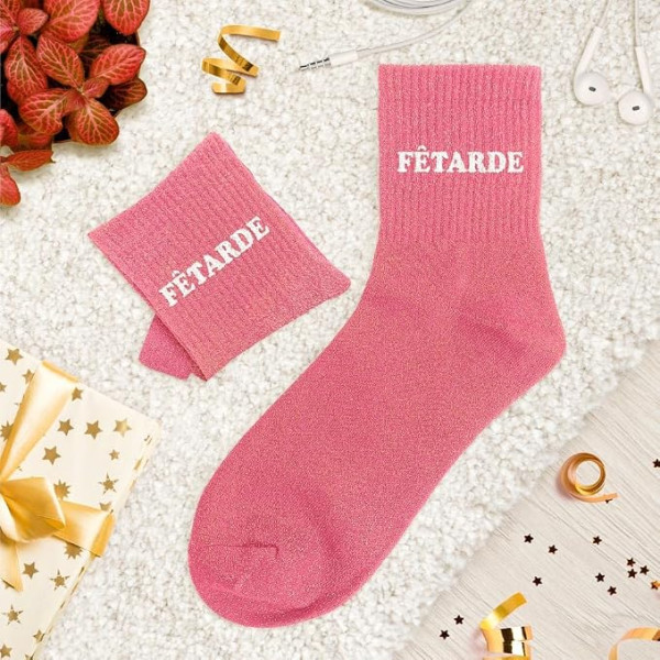 Chaussettes à paillettes roses tuftées « Fêtarde » – Pointure 36-42 – STC