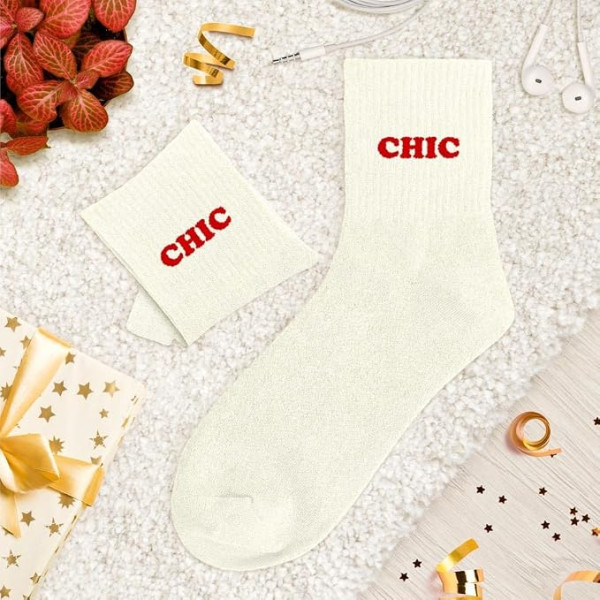 Chaussettes à paillettes beige tuftées « CHIC » – Pointure 36-42 – STC