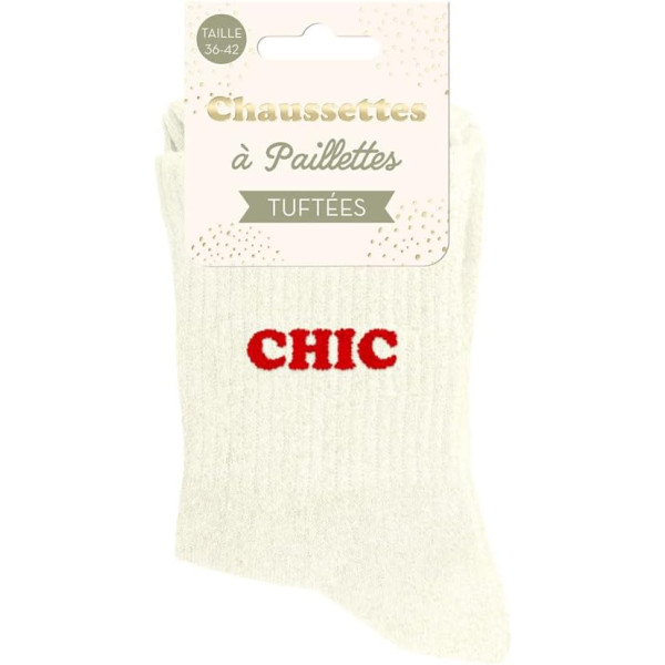 Chaussettes à paillettes beige tuftées « CHIC » – Pointure 36-42 – STC