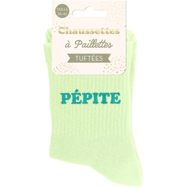 Chaussettes à paillettes vertes tuftées « Pépite » – Pointure 36-42 – STC